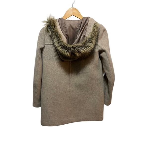 J. Crew Wool Blend Coat Winter Jacket Parka Brown Tan Faux Fur Hood Women's 00 - Picture 2 of 8